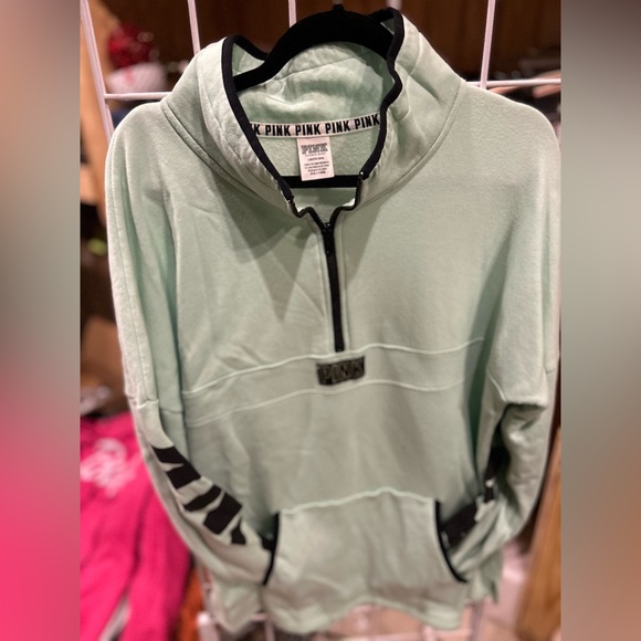 PINK Victoria's Secret Tops - PINK Victoria's Secret Light Green Half-Zip Hoodie